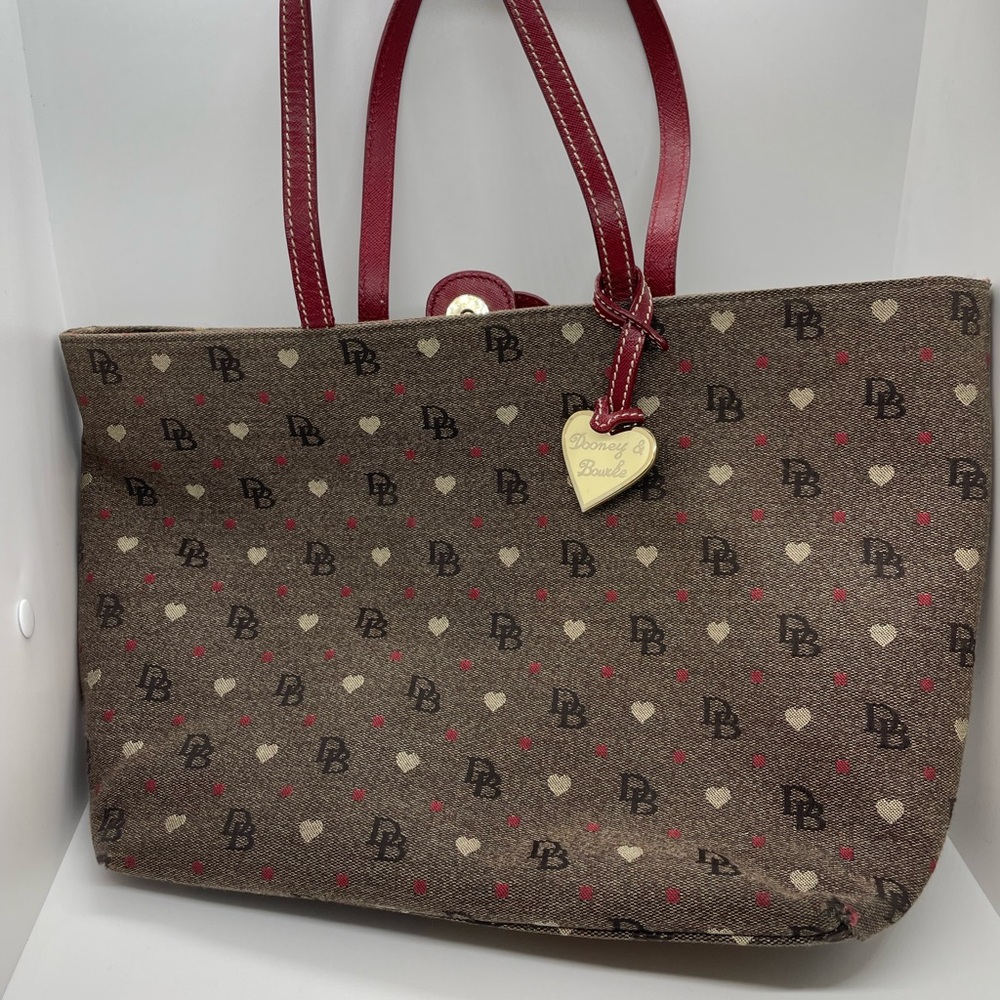 Dooney & Bourke Brown and Red Heart Motif Tote
